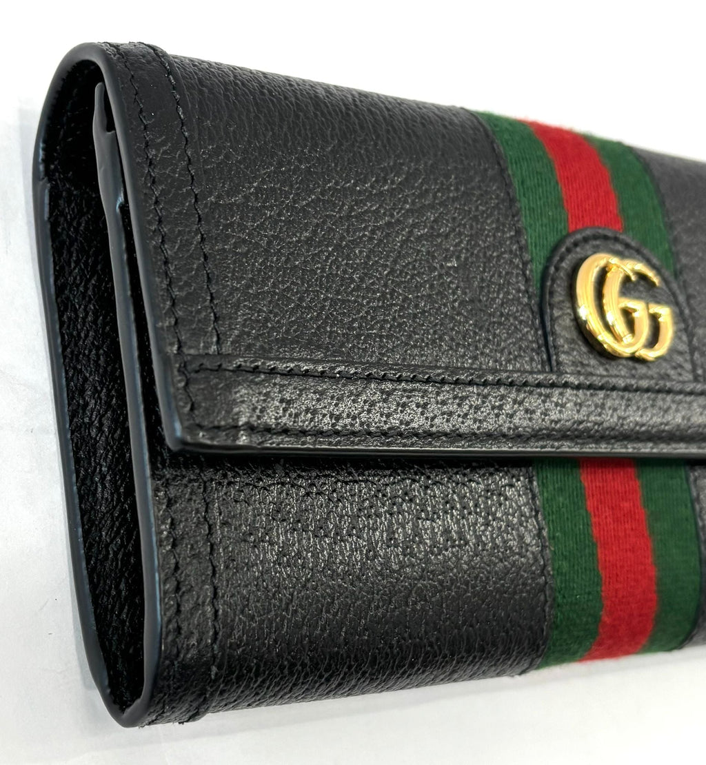 GUCCI PEBBLED CALFSKIN OPHIDIA WEB CONTINENTAL WALLET