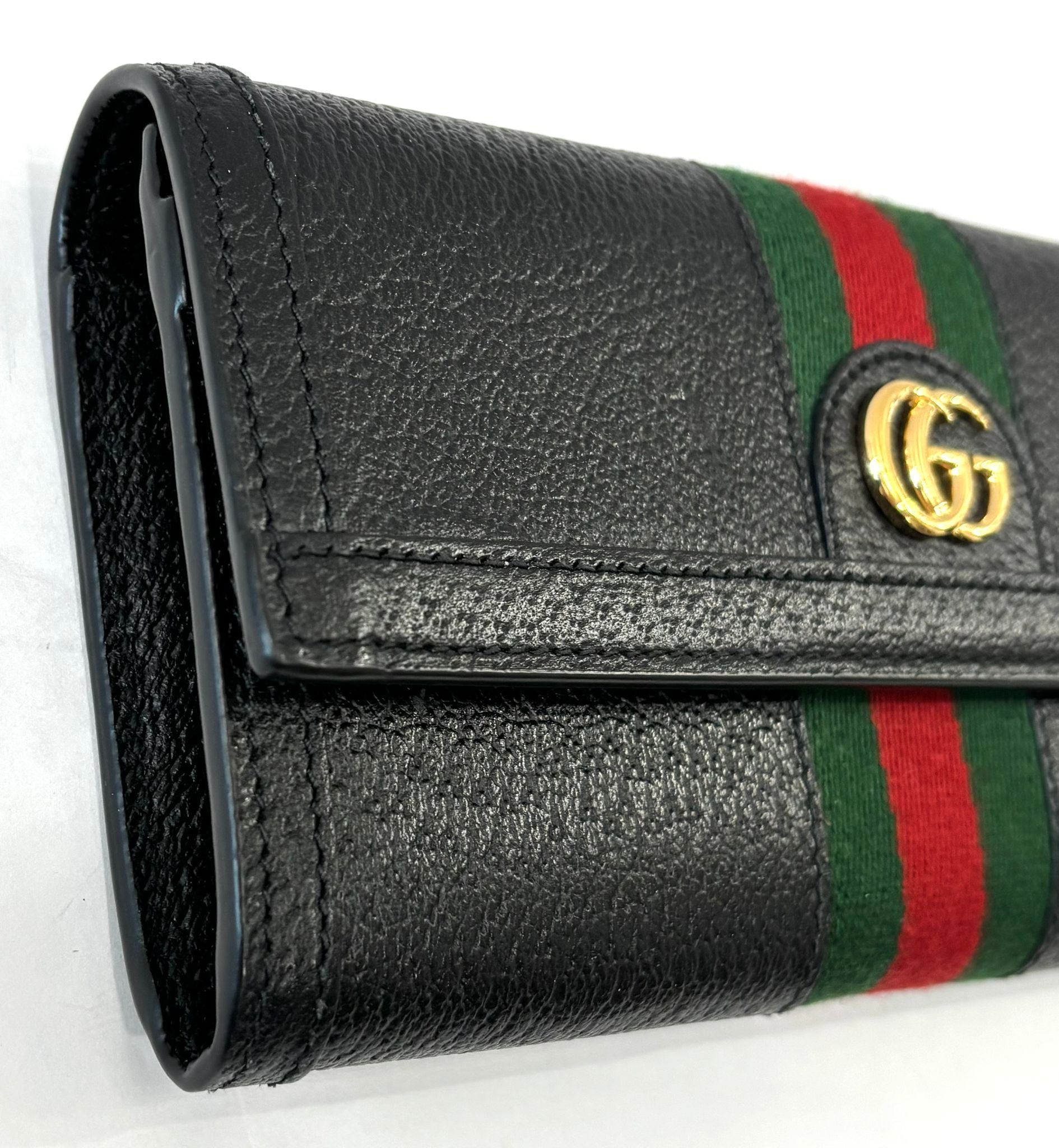GUCCI PEBBLED CALFSKIN OPHIDIA WEB CONTINENTAL WALLET