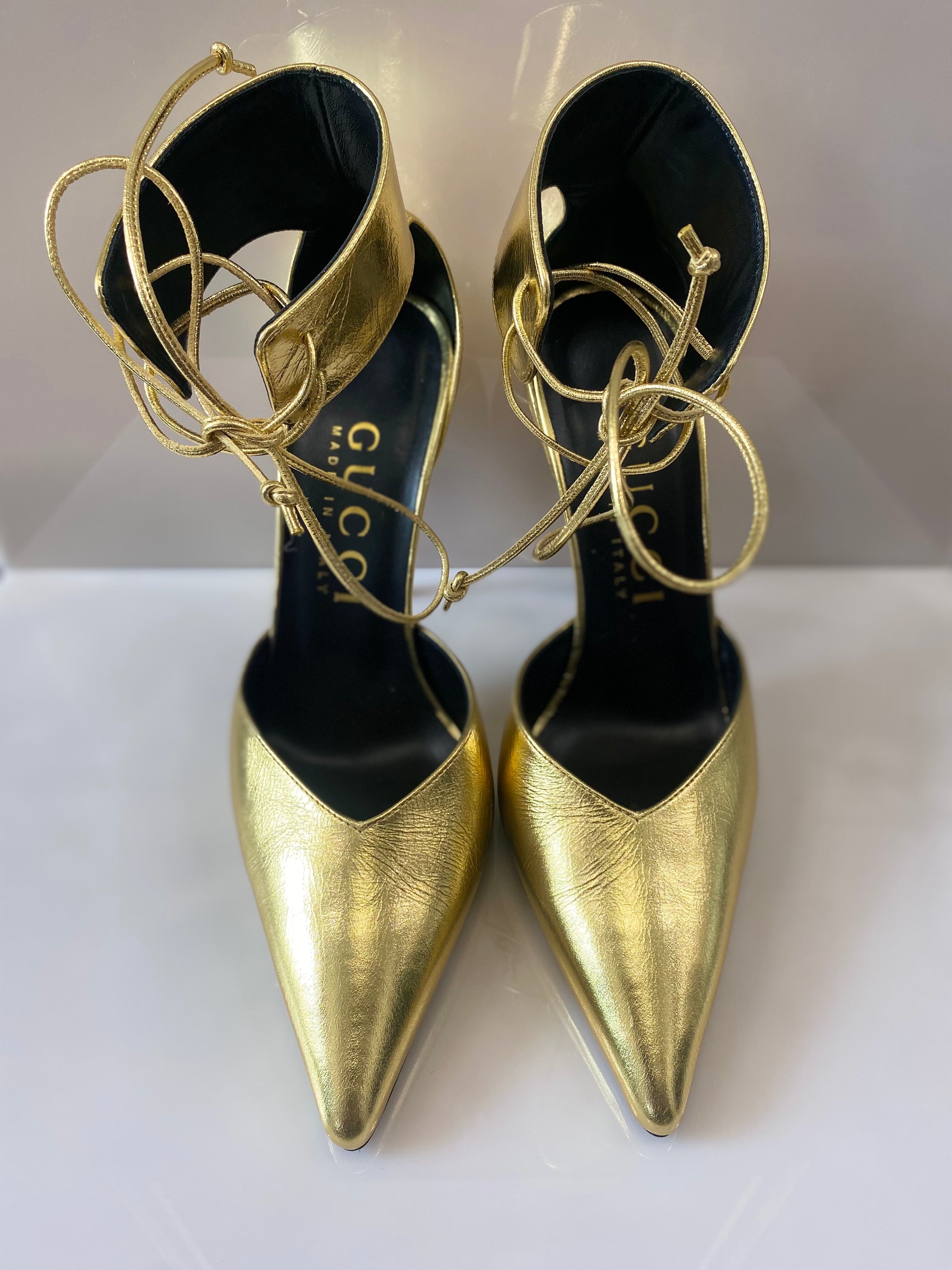 GUCCI PRISCILLA 105 METALLIC LEATHER PUMPS