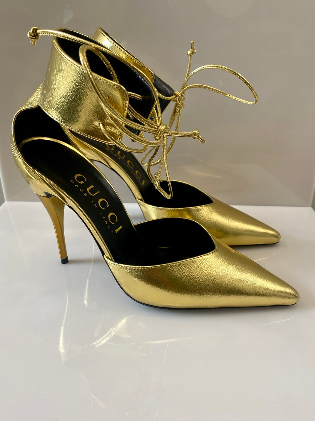 GUCCI PRISCILLA 105 METALLIC LEATHER PUMPS