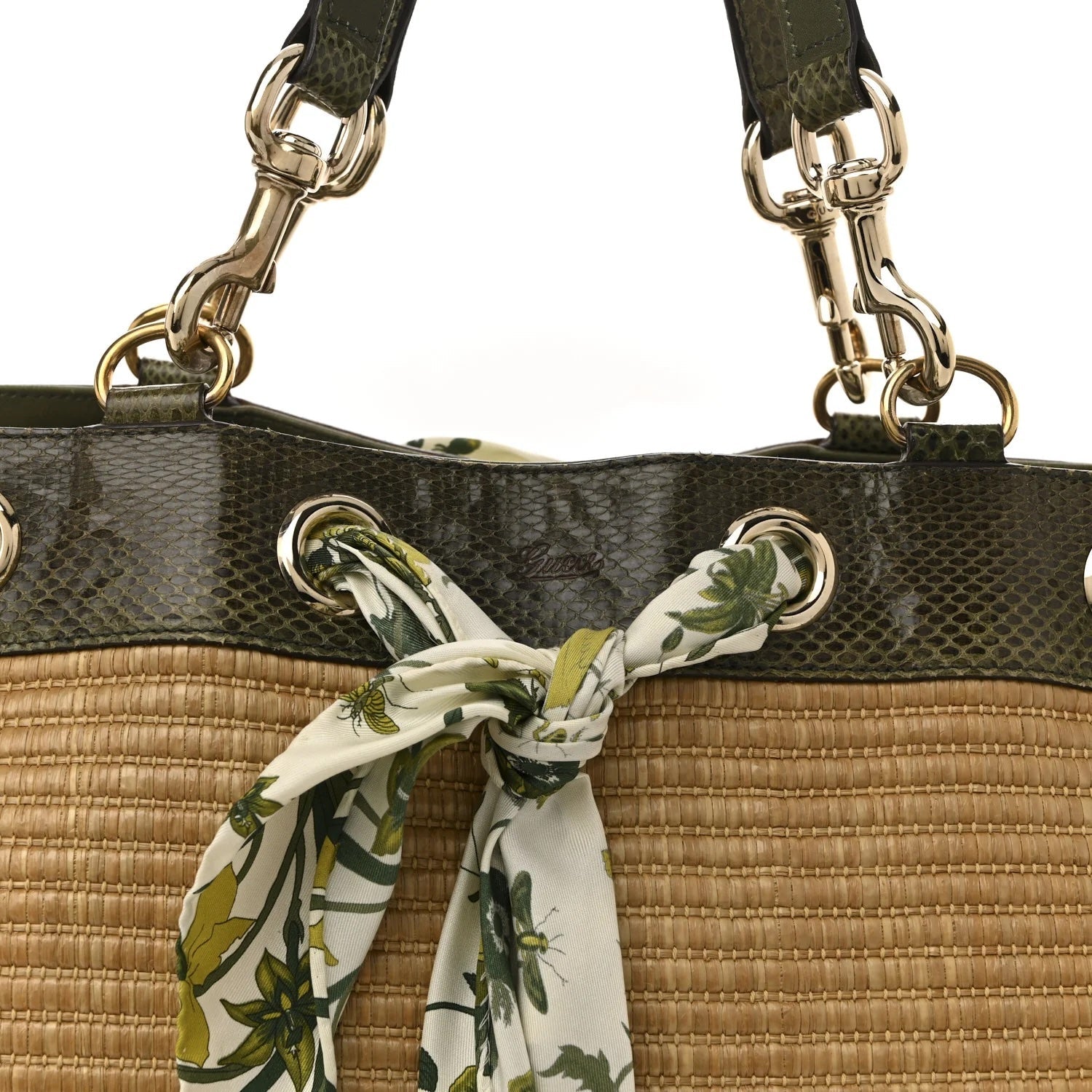 GUCCI STRAW RAFFIA AYERS SNAKESKIN POSITANO LARGE TOTE BAG