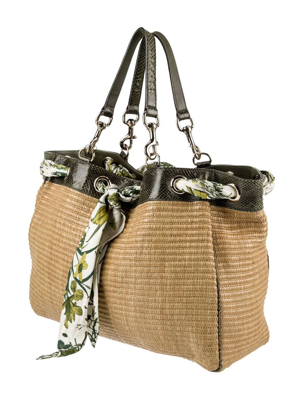 GUCCI STRAW RAFFIA AYERS SNAKESKIN POSITANO LARGE TOTE BAG