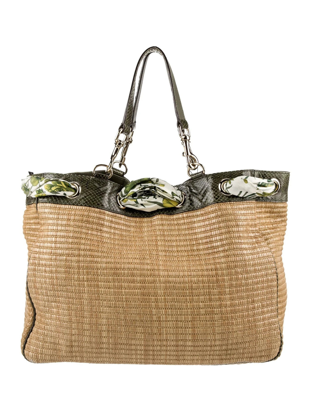 GUCCI STRAW RAFFIA AYERS SNAKESKIN POSITANO LARGE TOTE BAG