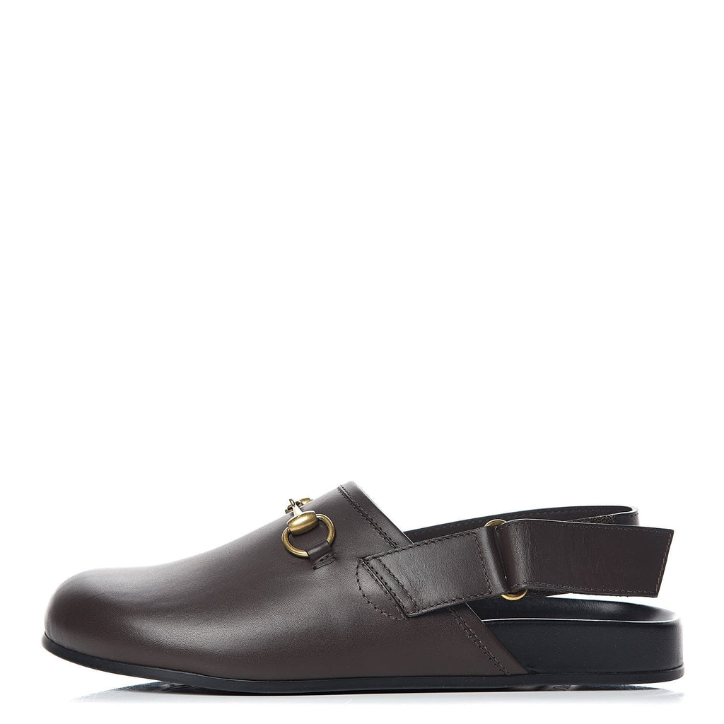 GUCCI MEN'S RIVER LEATHER HORSEBIT SLINGBACK SLIDES