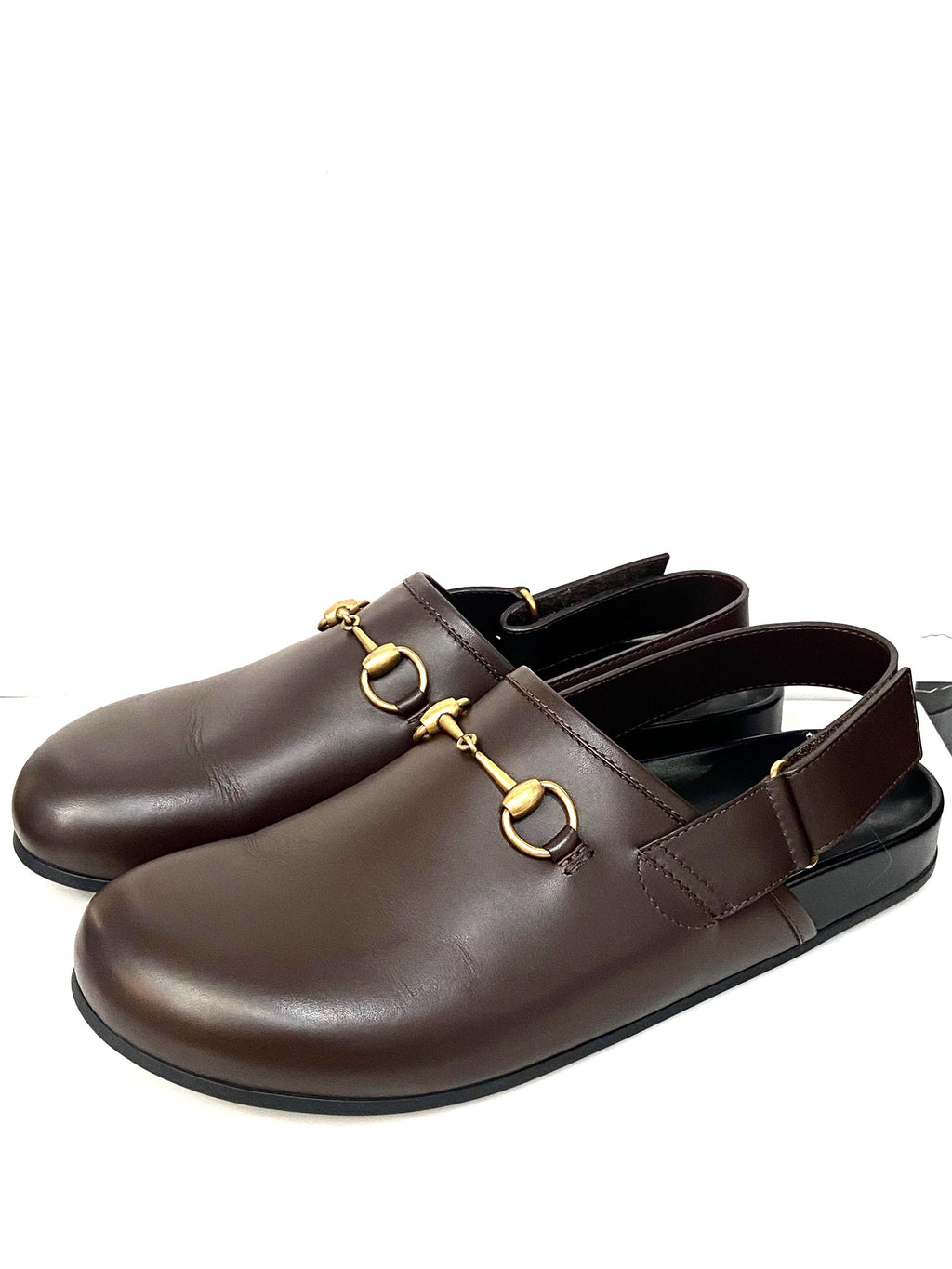 GUCCI MEN'S RIVER LEATHER HORSEBIT SLINGBACK SLIDES