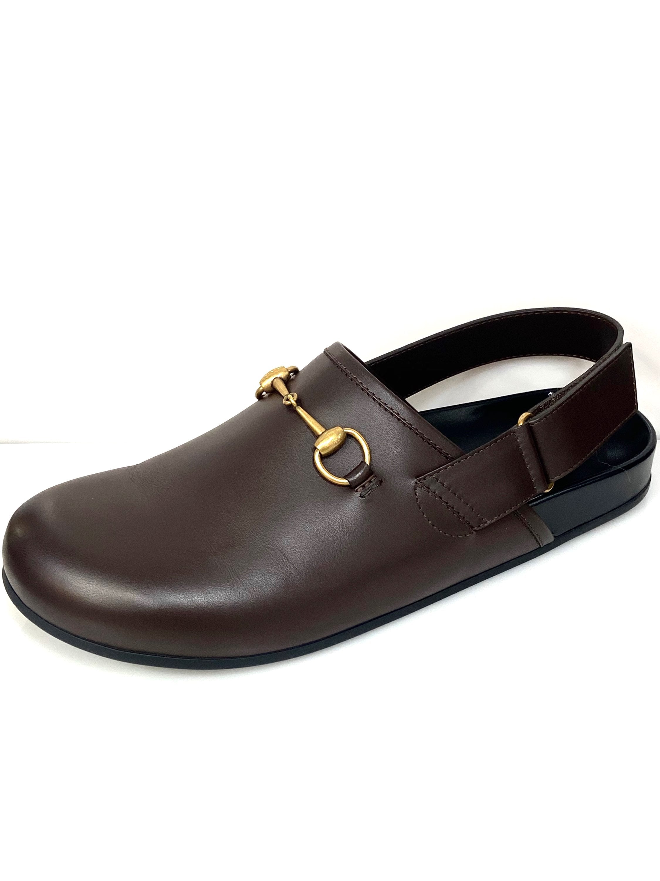 GUCCI MEN'S RIVER LEATHER HORSEBIT SLINGBACK SLIDES