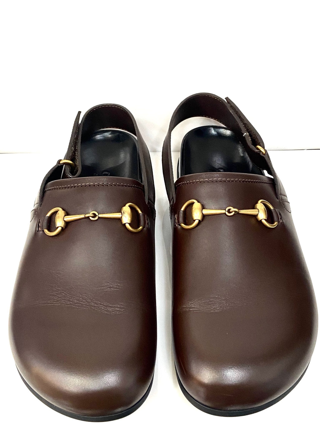 GUCCI MEN'S RIVER LEATHER HORSEBIT SLINGBACK SLIDES