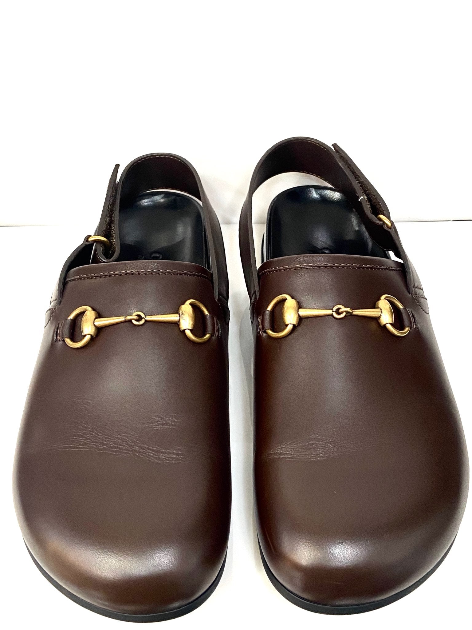 GUCCI MEN'S RIVER LEATHER HORSEBIT SLINGBACK SLIDES