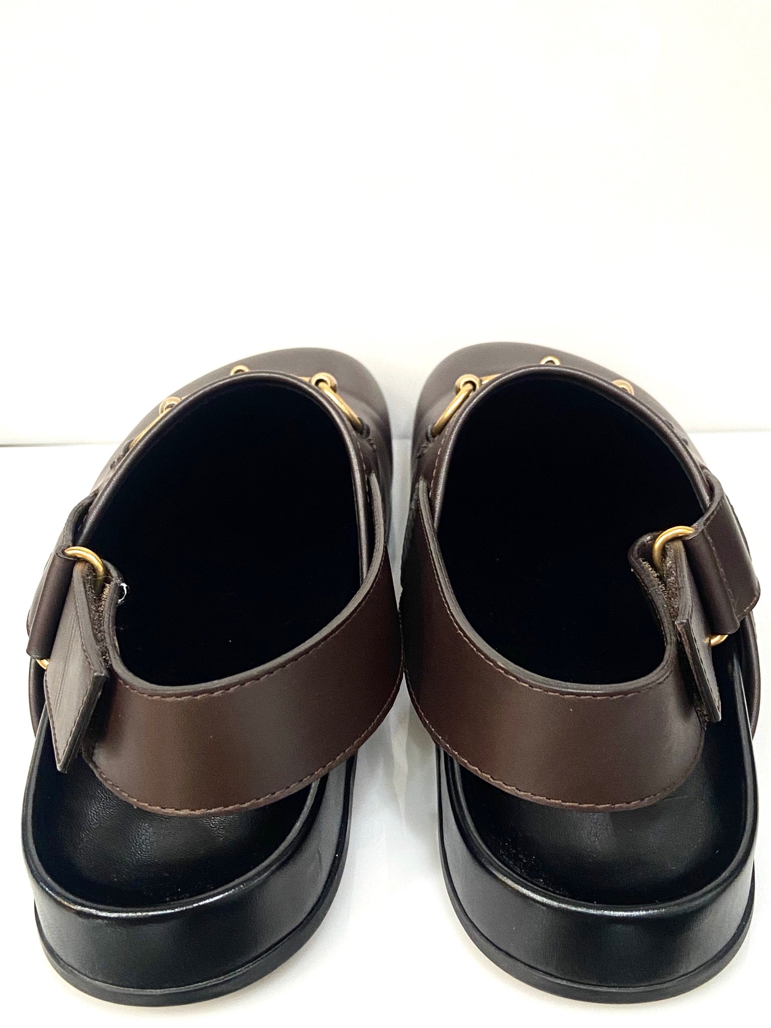 GUCCI MEN'S RIVER LEATHER HORSEBIT SLINGBACK SLIDES
