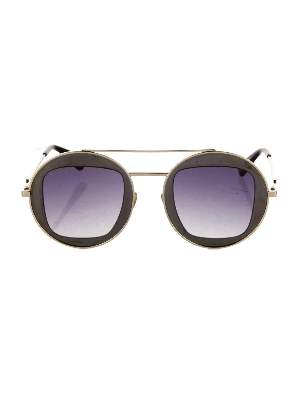 GUCCI GG0105S 001 GOLD RUTHENIUM ROUND GRADIENT SUNGLASSES