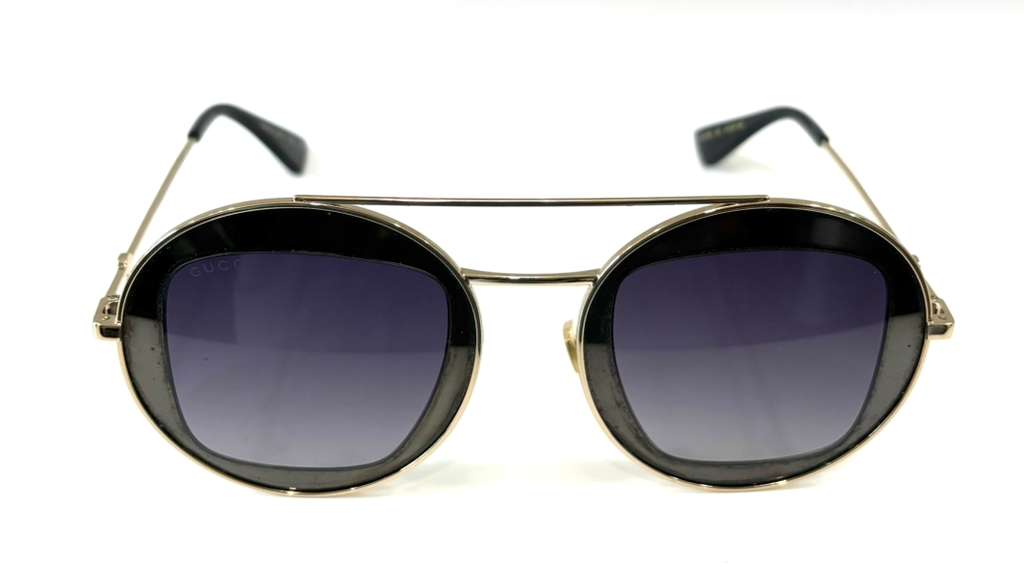 GUCCI GG0105S 001 GOLD RUTHENIUM ROUND GRADIENT SUNGLASSES
