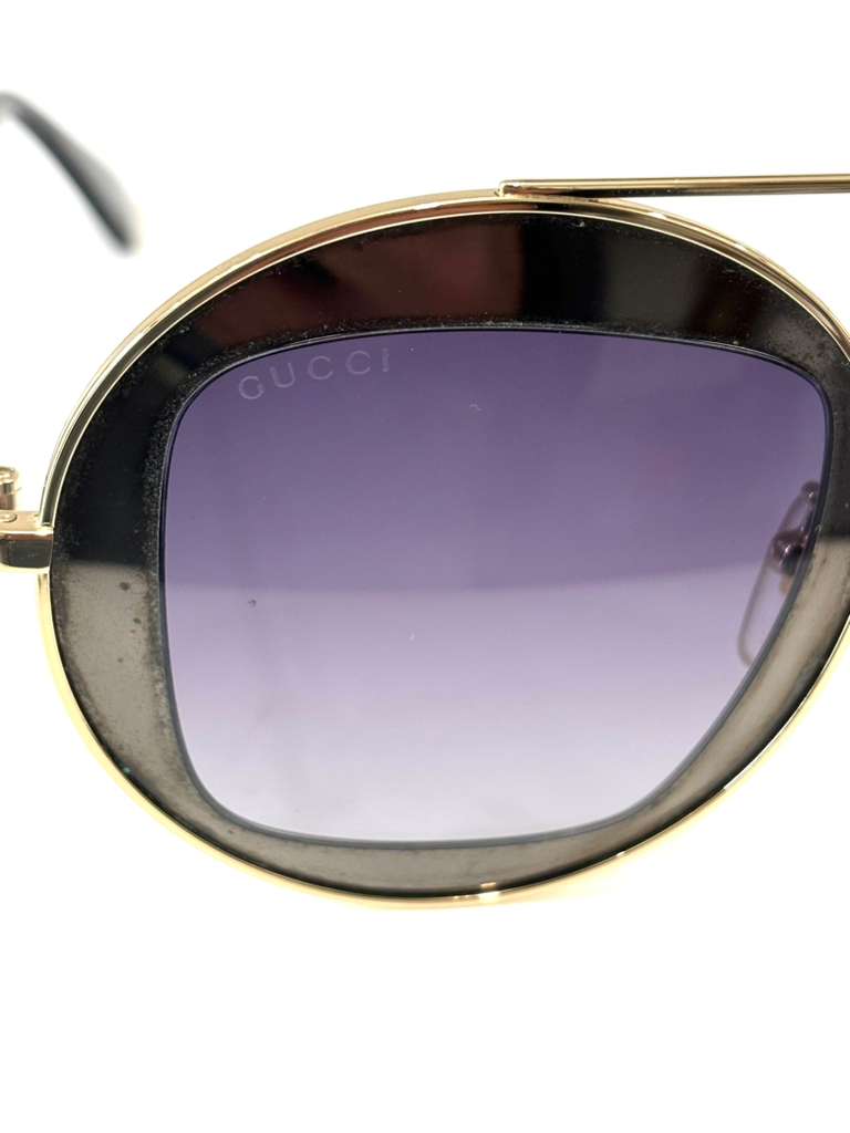 GUCCI GG0105S 001 GOLD RUTHENIUM ROUND GRADIENT SUNGLASSES