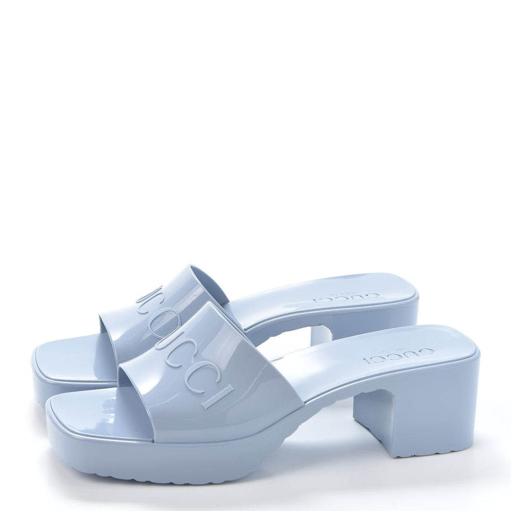 GUCCI LIGHT BLUE RUBBER PLATFORM SANDALS