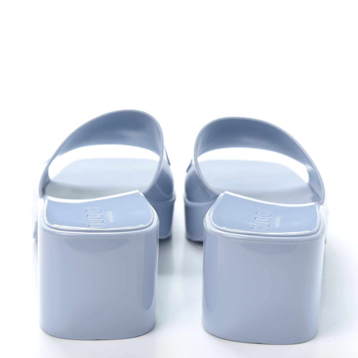 GUCCI LIGHT BLUE RUBBER PLATFORM SANDALS