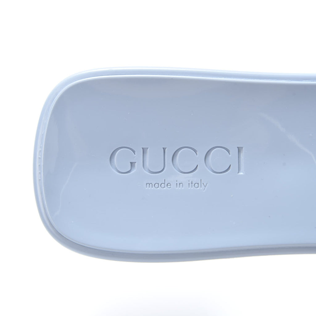 GUCCI LIGHT BLUE RUBBER PLATFORM SANDALS