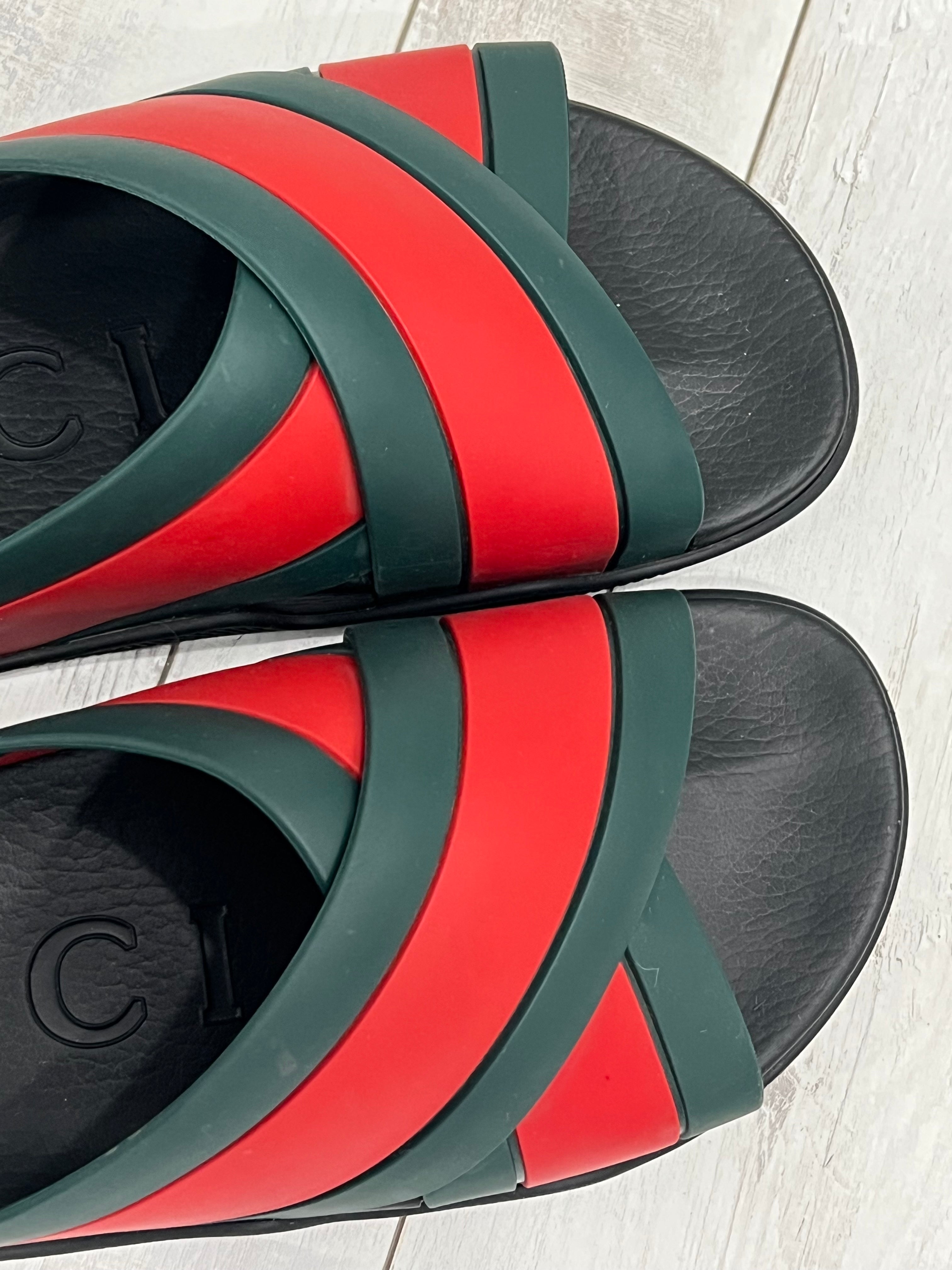 GUCCI RUBBER WEB CRISS CROSS SLIDE SANDALS
