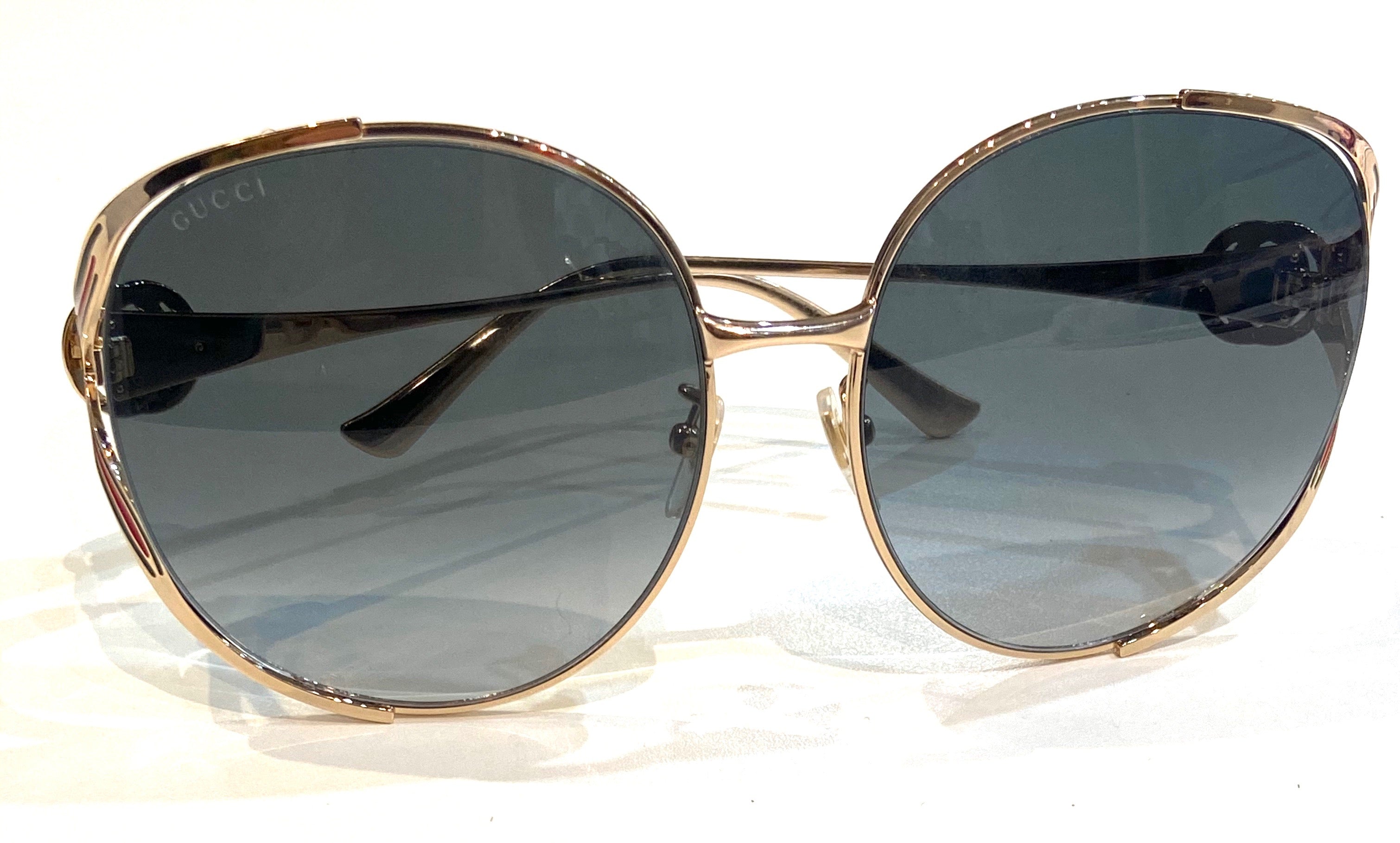 GUCCI ROUND 63MM GOLD FRAME GRADIENT SUNGLASSES 0225S