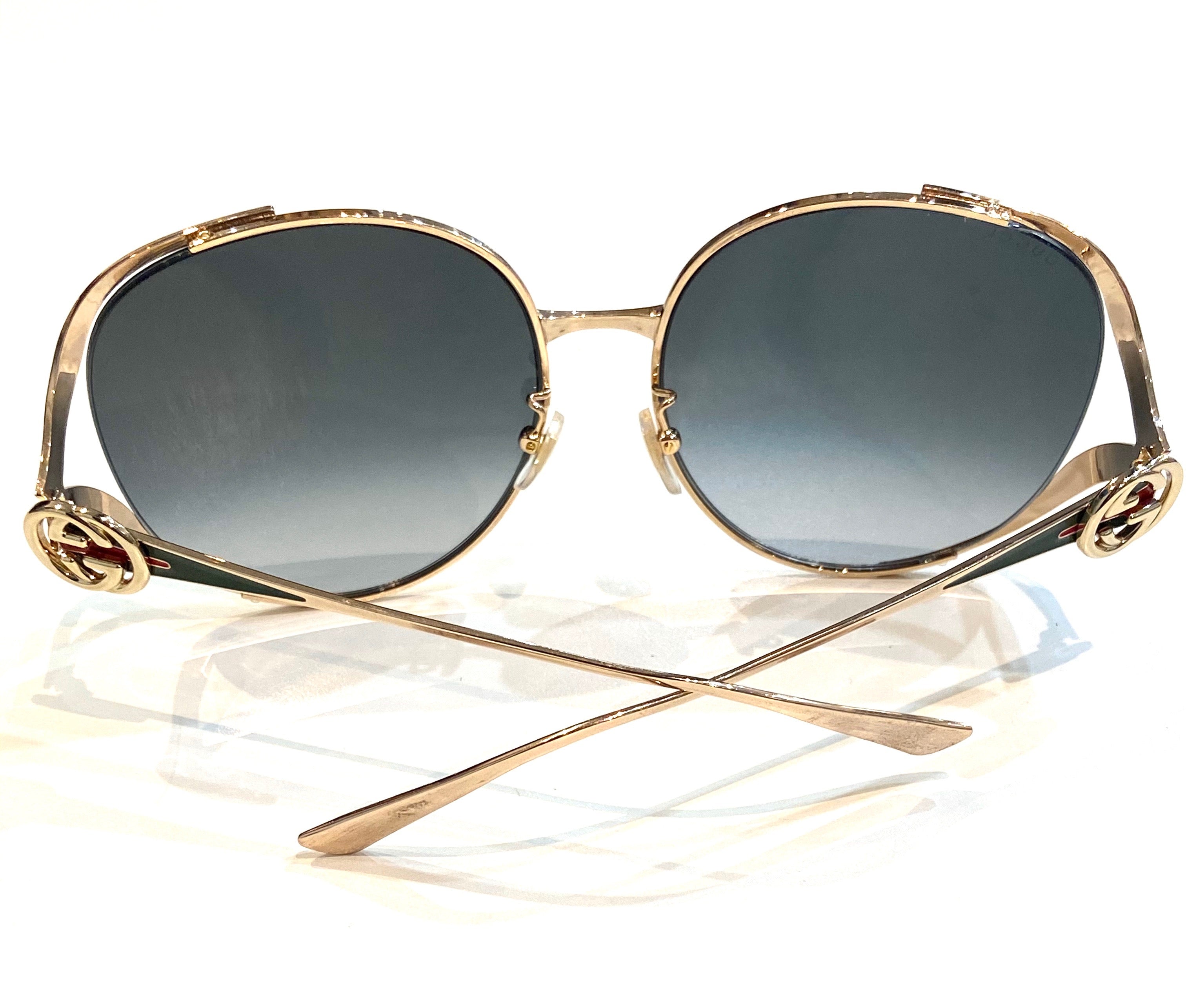 GUCCI ROUND 63MM GOLD FRAME GRADIENT SUNGLASSES 0225S