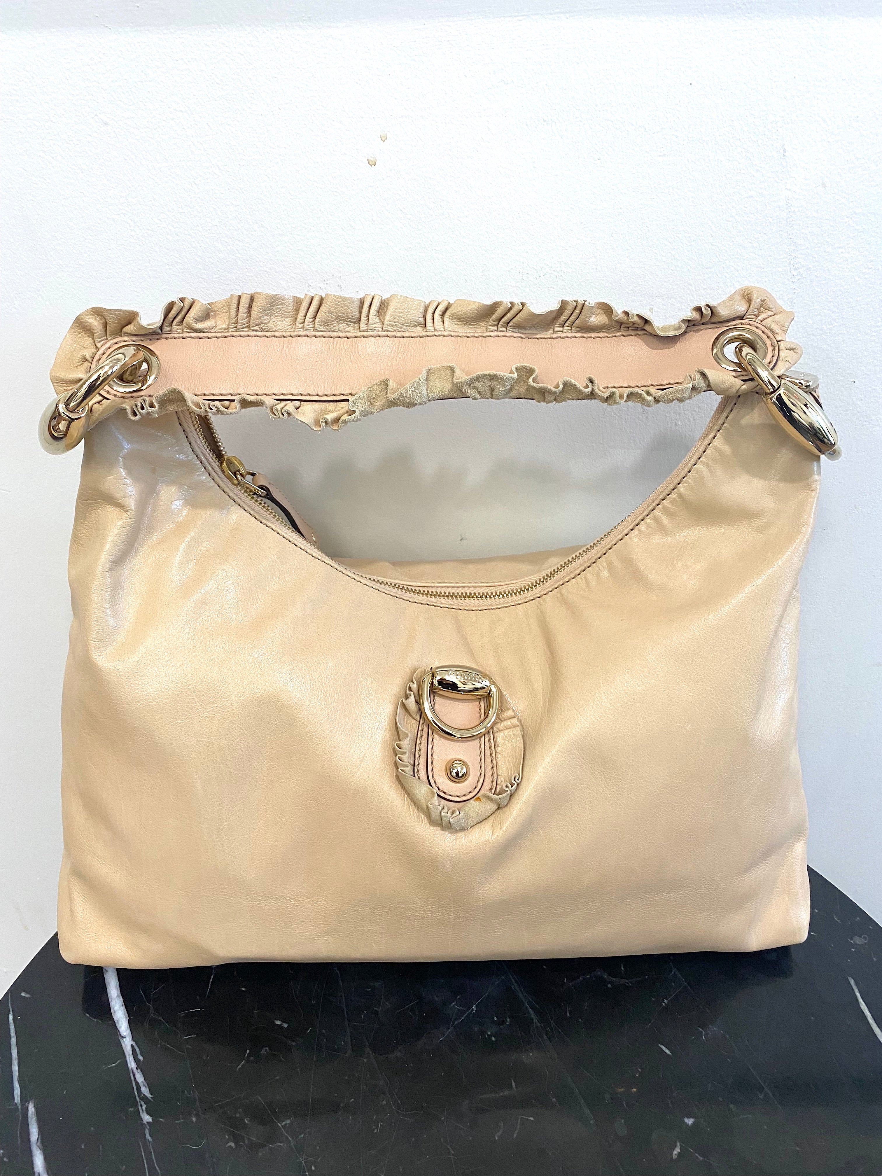 GUCCI SABRINA RUFFLE LEATHER HOBO BAG