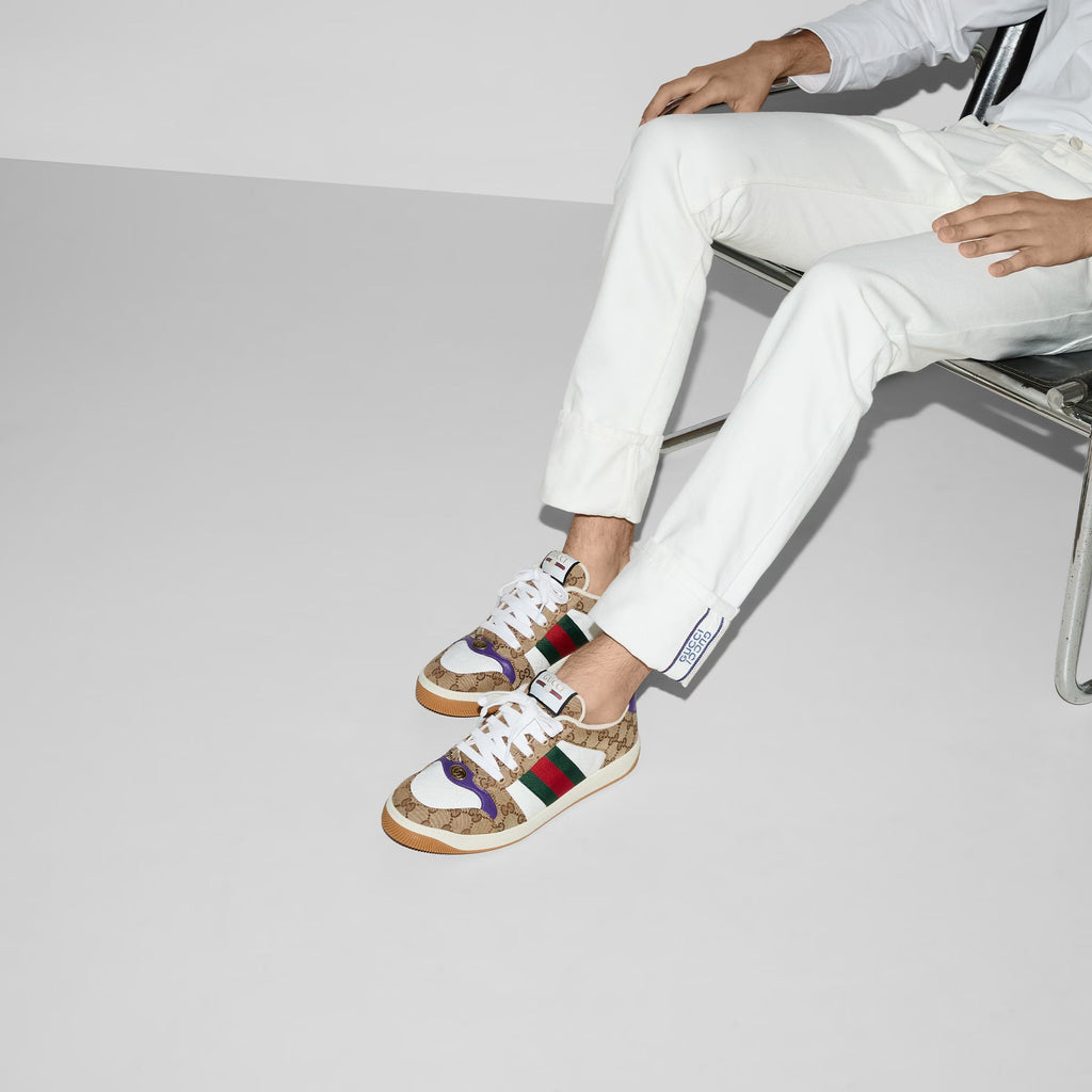 GUCCI SCREENER GG CANVAS & LEATHER MEN'S SNEAKERS