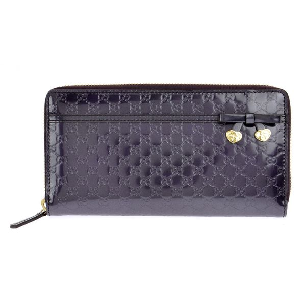 GUCCI SHINY MICROGUCCISSIMA ZIPPY HEART CHARM LEATHER WALLET