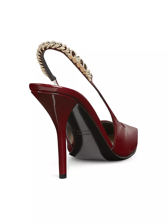 GUCCI SIGNORIA 105 PATENT LEATHER SLINGBACK PUMPS