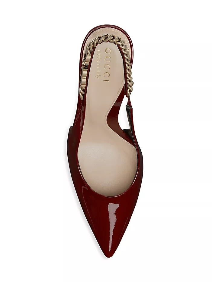 GUCCI SIGNORIA 105 PATENT LEATHER SLINGBACK PUMPS