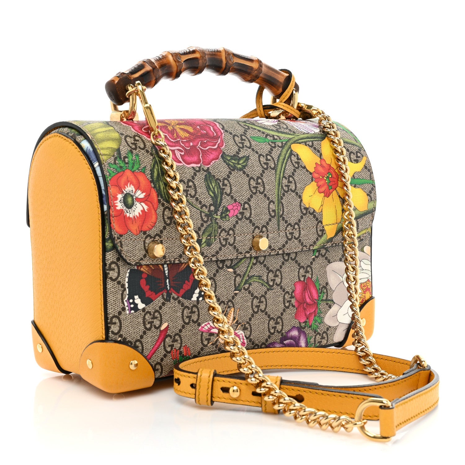 GUCCI GG SUPREME MONOGRAM FLORA BAMBOO PADLOCK BAG