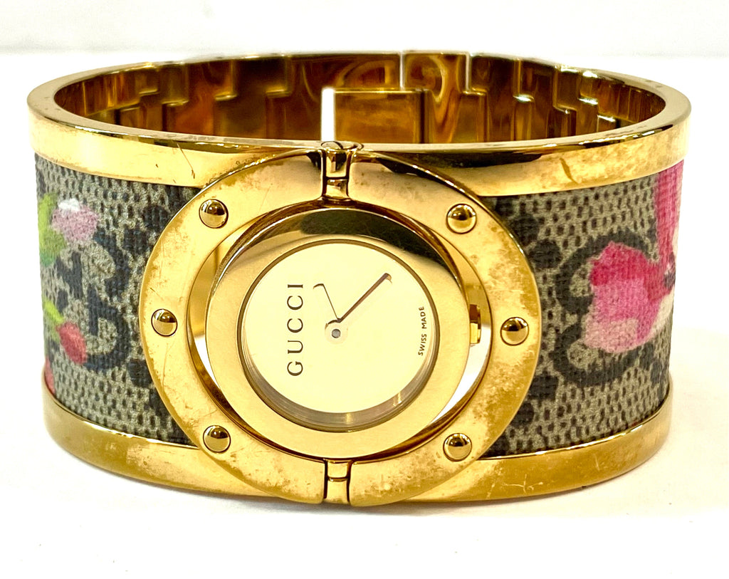 GUCCI TWIRL GG SUPREME BLOOMS STAINLESS STEEL QUARTZ WATCH