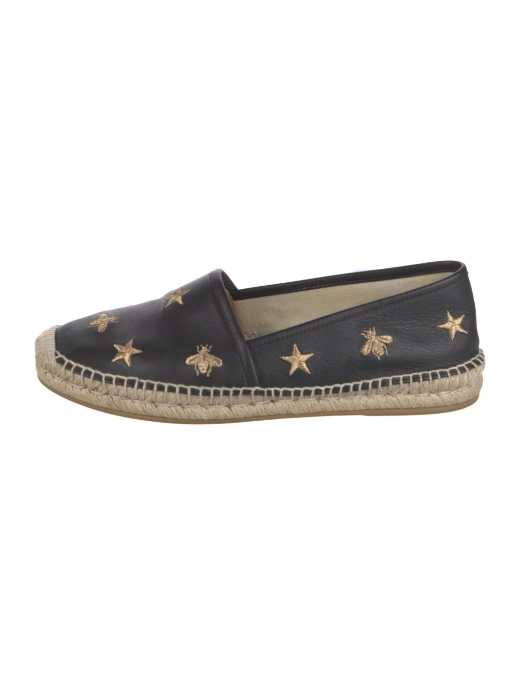 GUCCI CALFSKIN LEATHER BEE STAR EMBROIDERED ESPADRILLES
