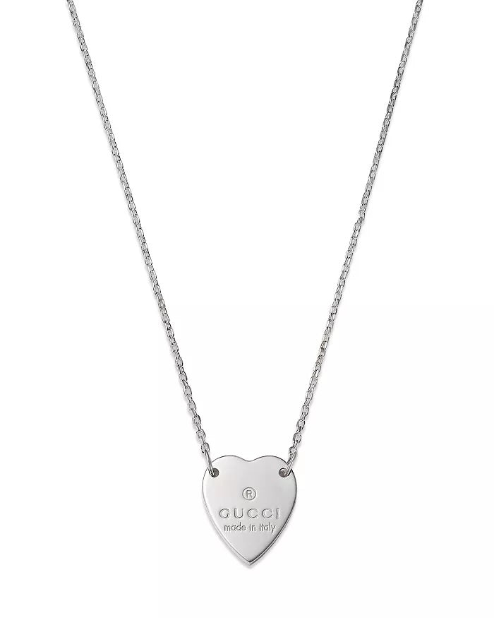 GUCCI 925 STERLING SILVER ENGRAVED TRADEMARK HEART NECKLACE
