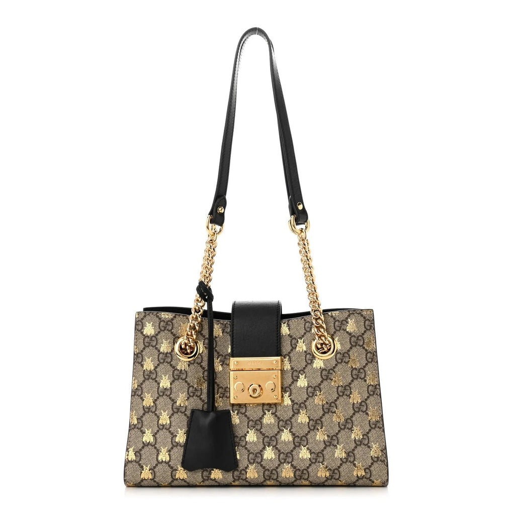 GUCCI GG SUPREME MONOGRAM BEES SMALL PADLOCK TOTE BAG