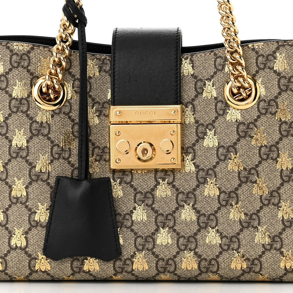 GUCCI GG SUPREME MONOGRAM BEES SMALL PADLOCK TOTE BAG