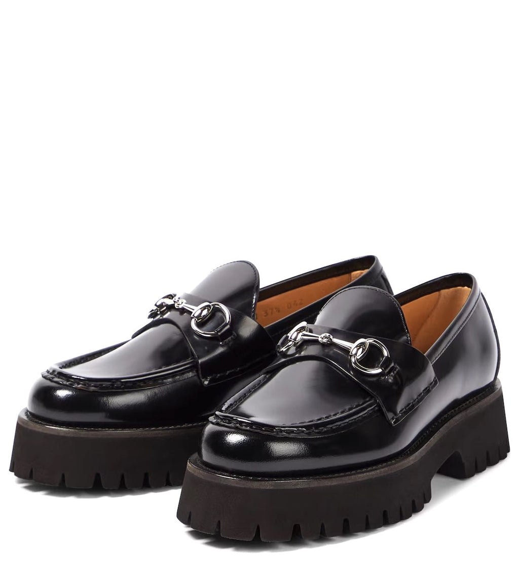 GUCCI SYLKE HORSEBIT PLATFORM CALFSKIN LEATHER LOAFERS