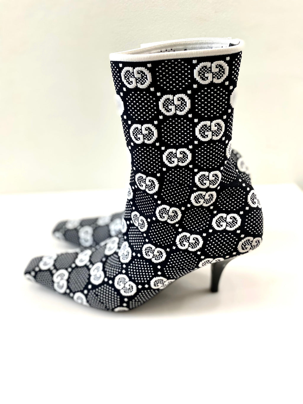 GUCCI TECHNICAL JERSEY KNIT GG MONOGRAM ANKLE BOOTS