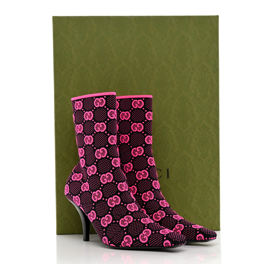 GUCCI TECHNICAL JERSEY KNIT GG MONOGRAM ANKLE BOOTS