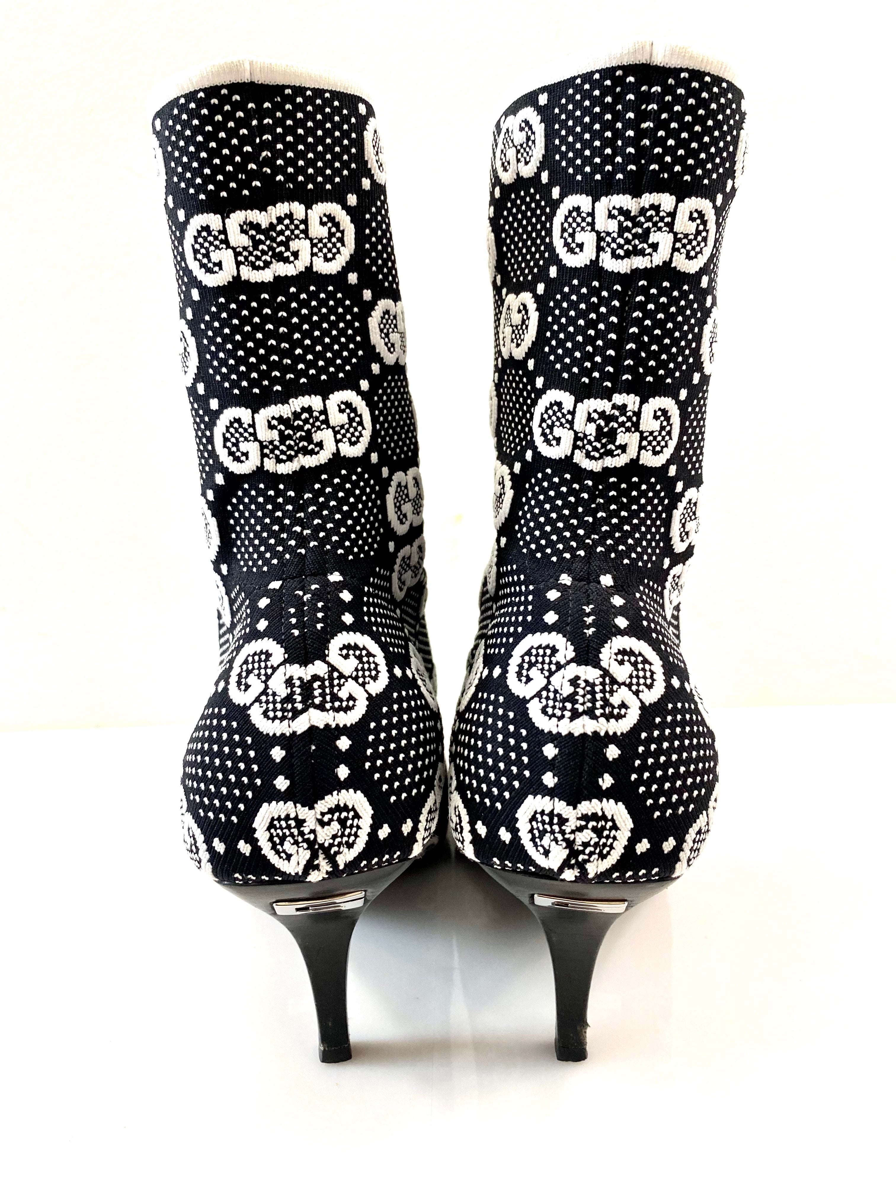 GUCCI TECHNICAL JERSEY KNIT GG MONOGRAM ANKLE BOOTS