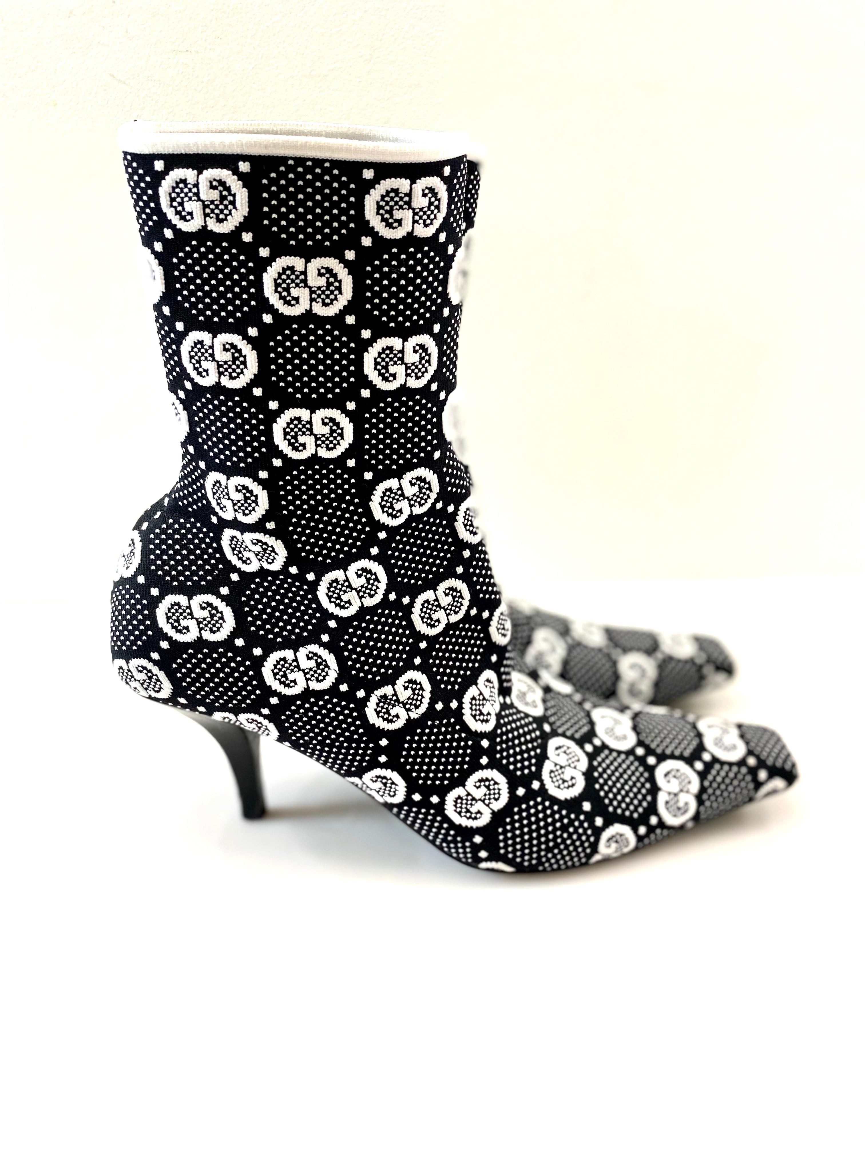 GUCCI TECHNICAL JERSEY KNIT GG MONOGRAM ANKLE BOOTS