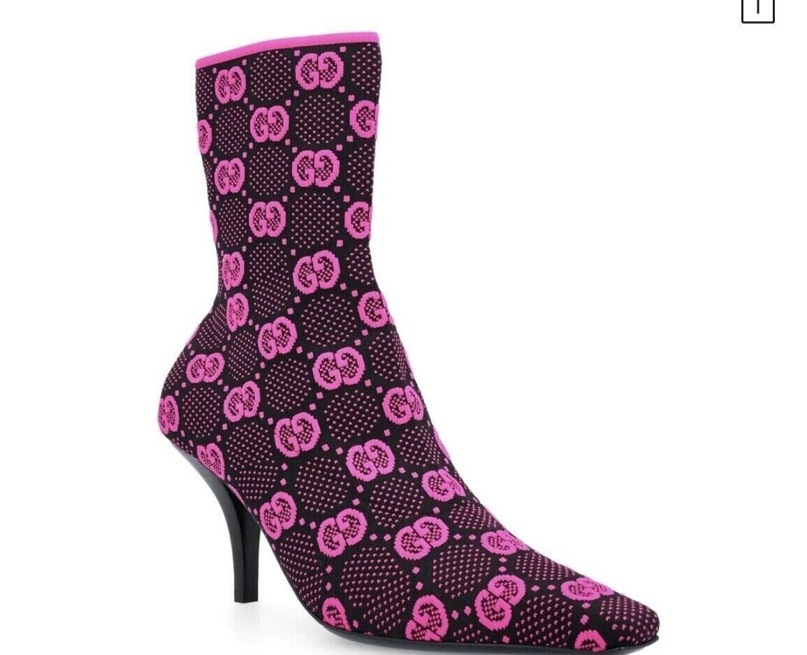 GUCCI TECHNICAL JERSEY KNIT GG MONOGRAM ANKLE BOOTS