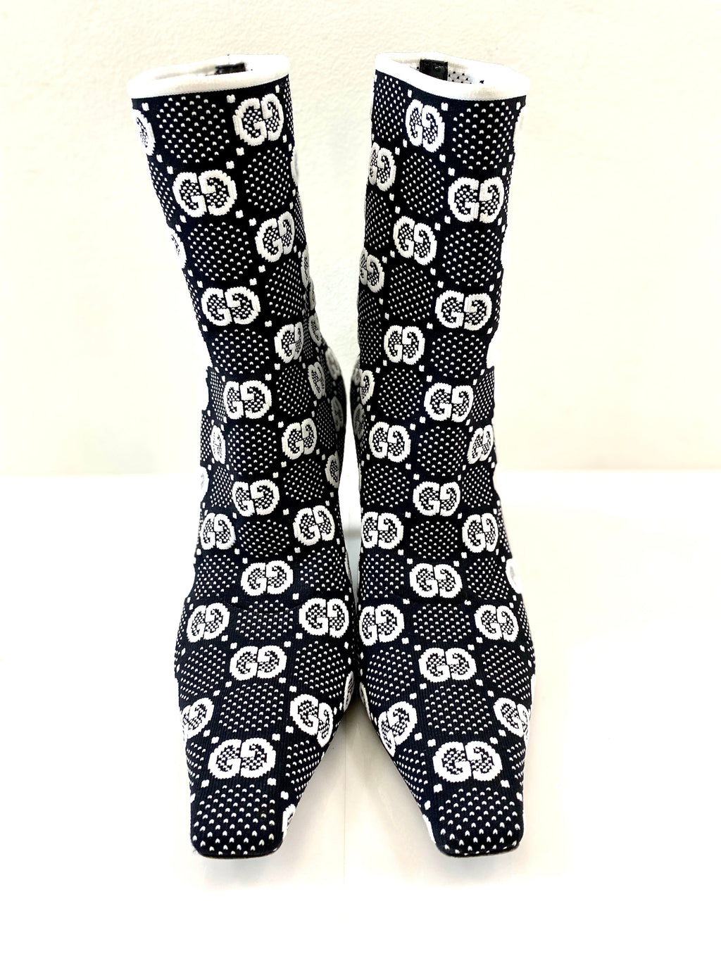 GUCCI TECHNICAL JERSEY KNIT GG MONOGRAM ANKLE BOOTS