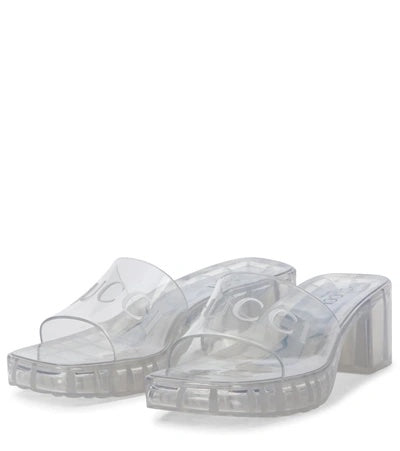 GUCCI TRANSPARENT RUBBER SLIDE HEELED SANDALS