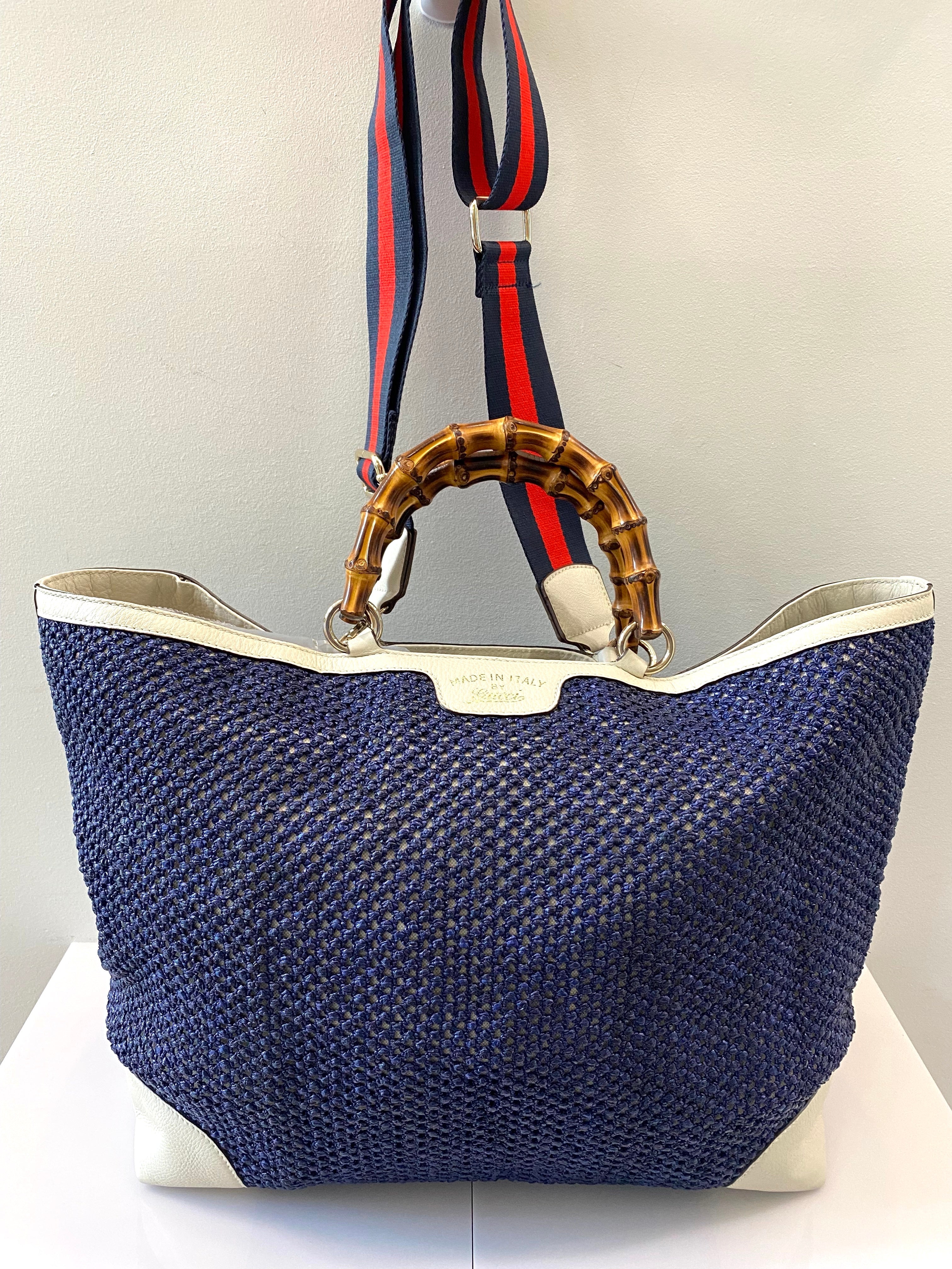 GUCCI VINTAGE WEB STRAP BAMBOO HANDLE TOTE BAG WITH SHOULDER STRAP