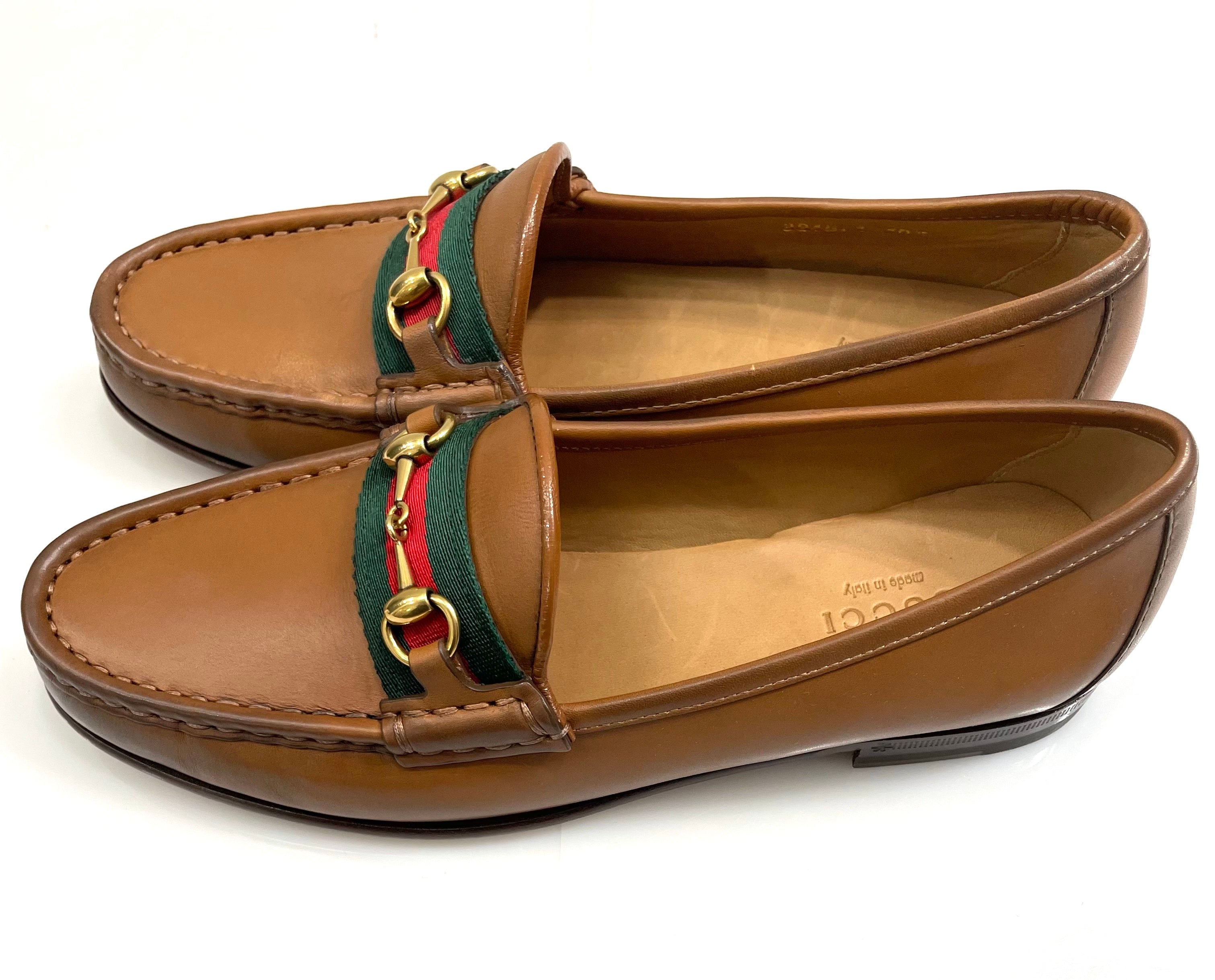 GUCCI VINTAGE WEB HORSEBIT CALFSKIN LEATHER LOAFERS