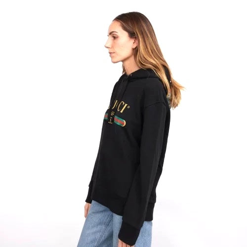 GUCCI METALLIC WEB LOGO HOODED WOLF PRINT SWEATSHIRT