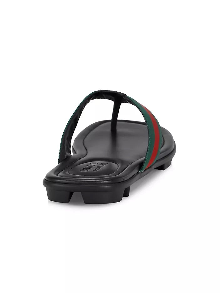 GUCCI WEB LEATHER THONG MEN'S SLIDE SANDALS