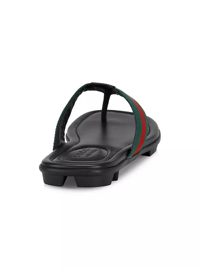 GUCCI MEN'S TITAN WEB LEATHER THONG SLIDES