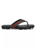 GUCCI WEB LEATHER THONG MEN'S SLIDE SANDALS