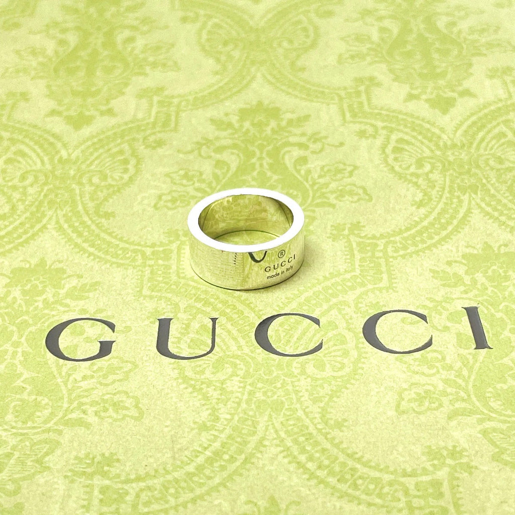 GUCCI STERLING SILVER GUCCI TRADEMARK WIDE BAND RING