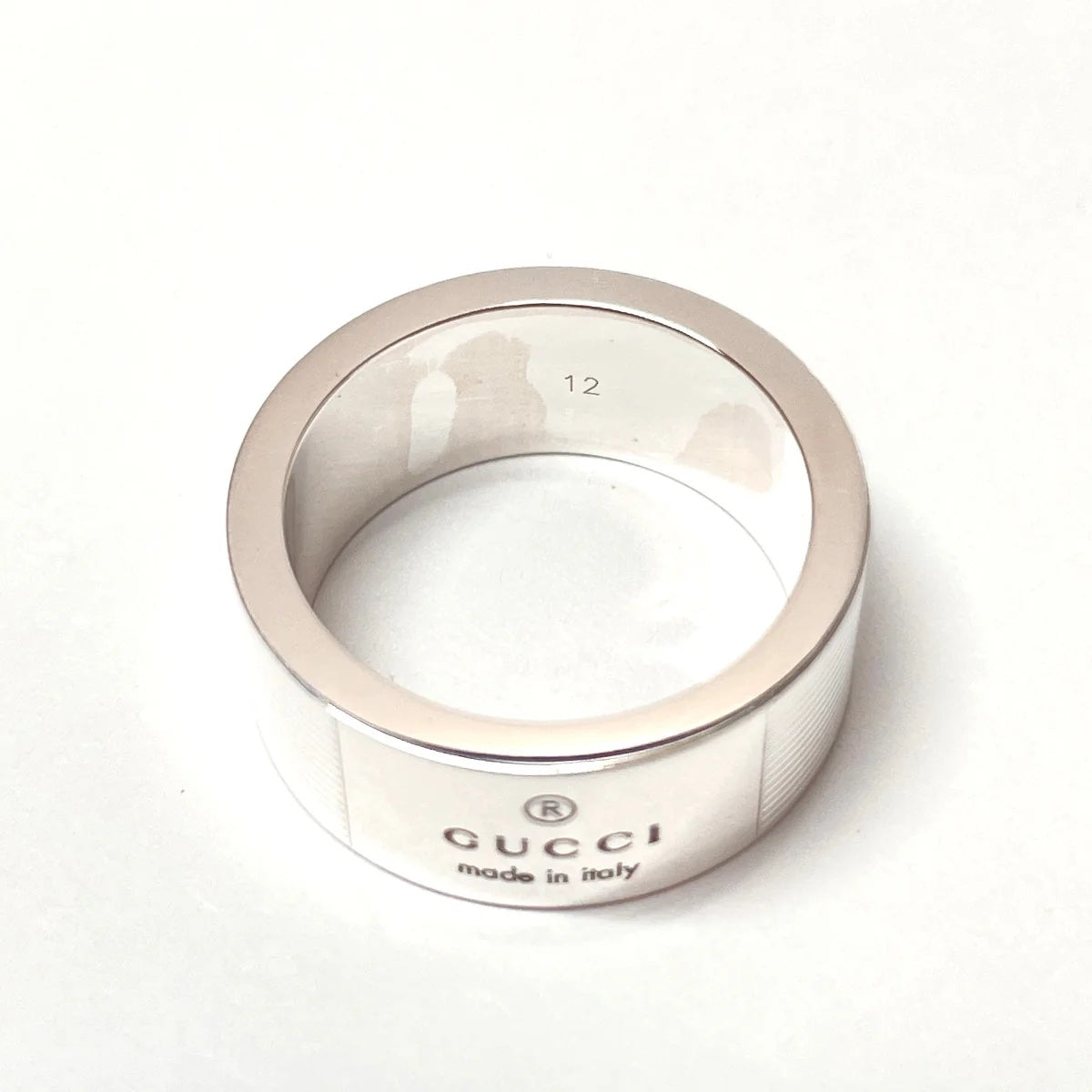 GUCCI STERLING SILVER GUCCI TRADEMARK WIDE BAND RING