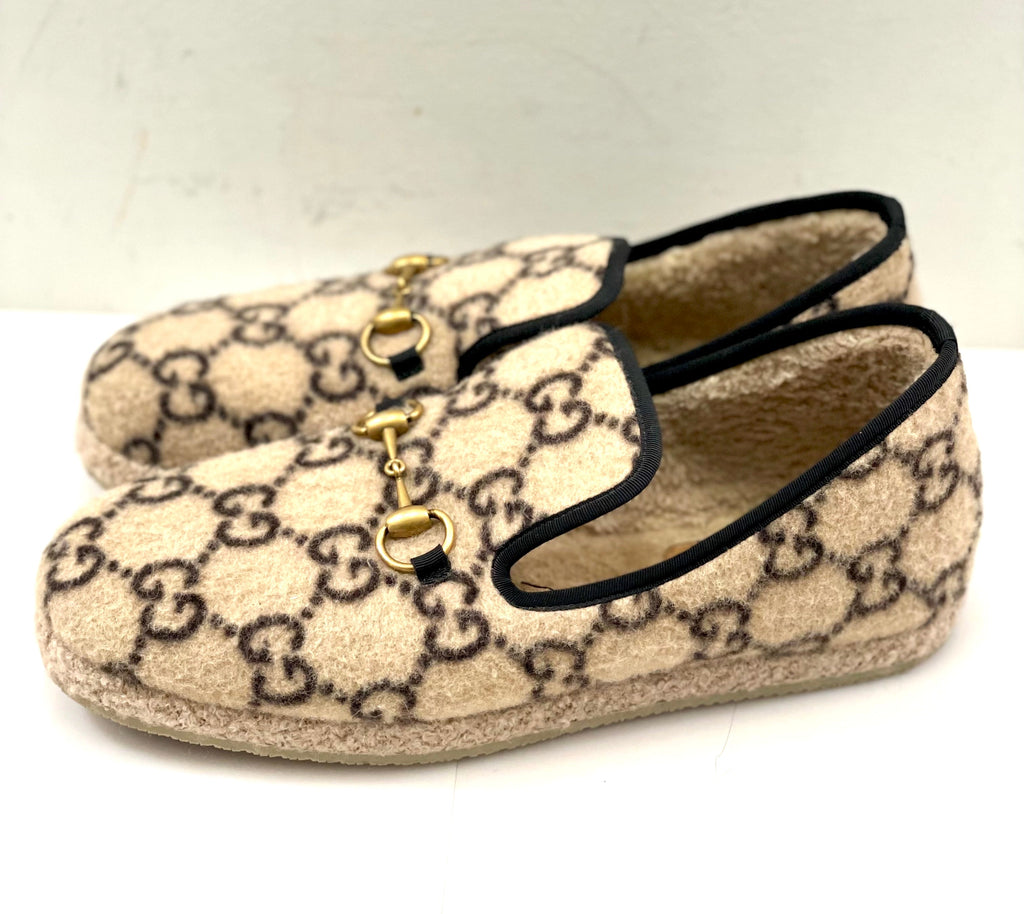 GUCCI WOOL GG MONOGRAM FRIA HORSEBIT LOAFERS